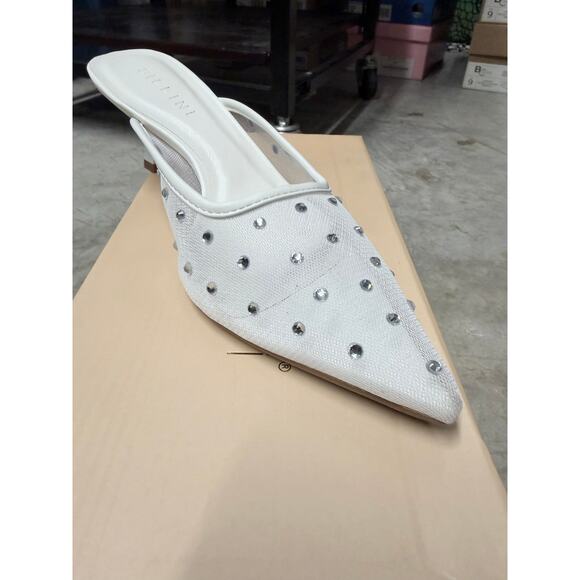 Billion Antonia White Mesh Rhinestone Pointed-Toe Mule Pumps - Picture 6 of 7